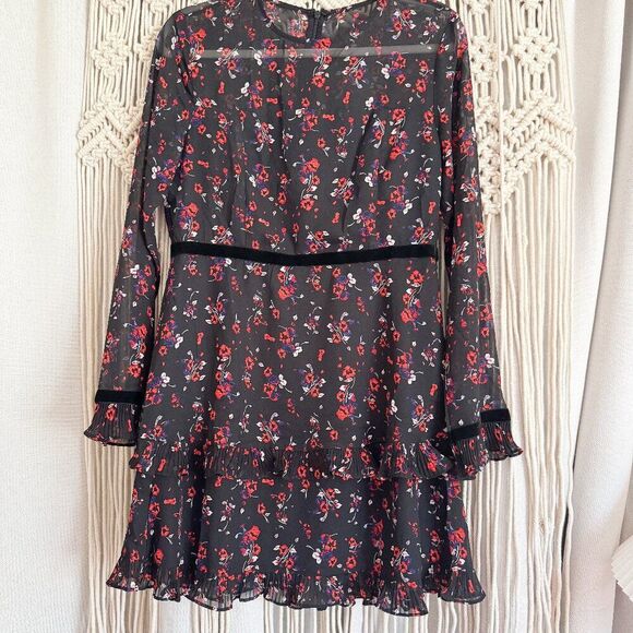 Lulus Black Floral Long Sleeve Mini Dress – NWT Size L | Special Occasion - Picture 1 of 4